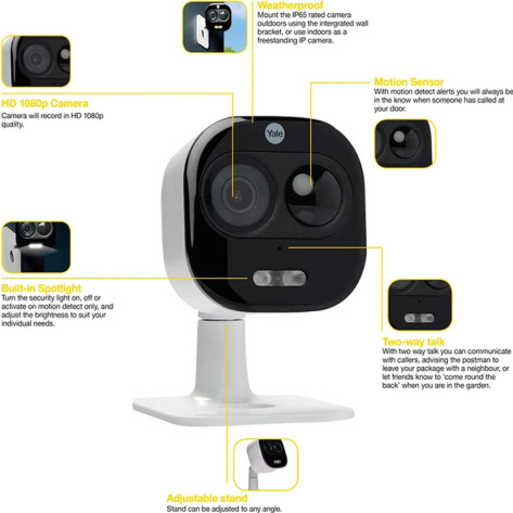 Yale All-in-One Indoor and Outdoor Camera 1080p - Detect, View, Light up, Talk and Listen - Live Viewing